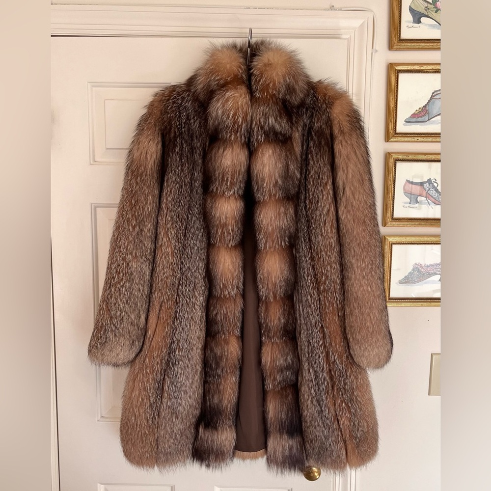 Knee-Length Vintage Crystal Fox Fur Coat